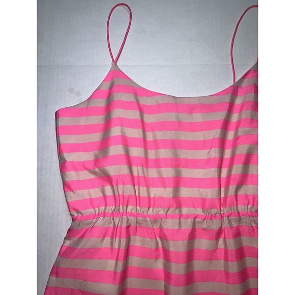 J. Crew Factory Dress Size 6 Pink Cream Striped Spaghetti Strap Elastic Waist - Picture 3 of 15